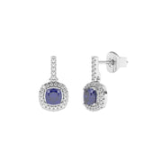 Boucles d'oreilles rubis coussins et diamants naturels ronds 1.35 carat or blanc 14 carats Mirabella